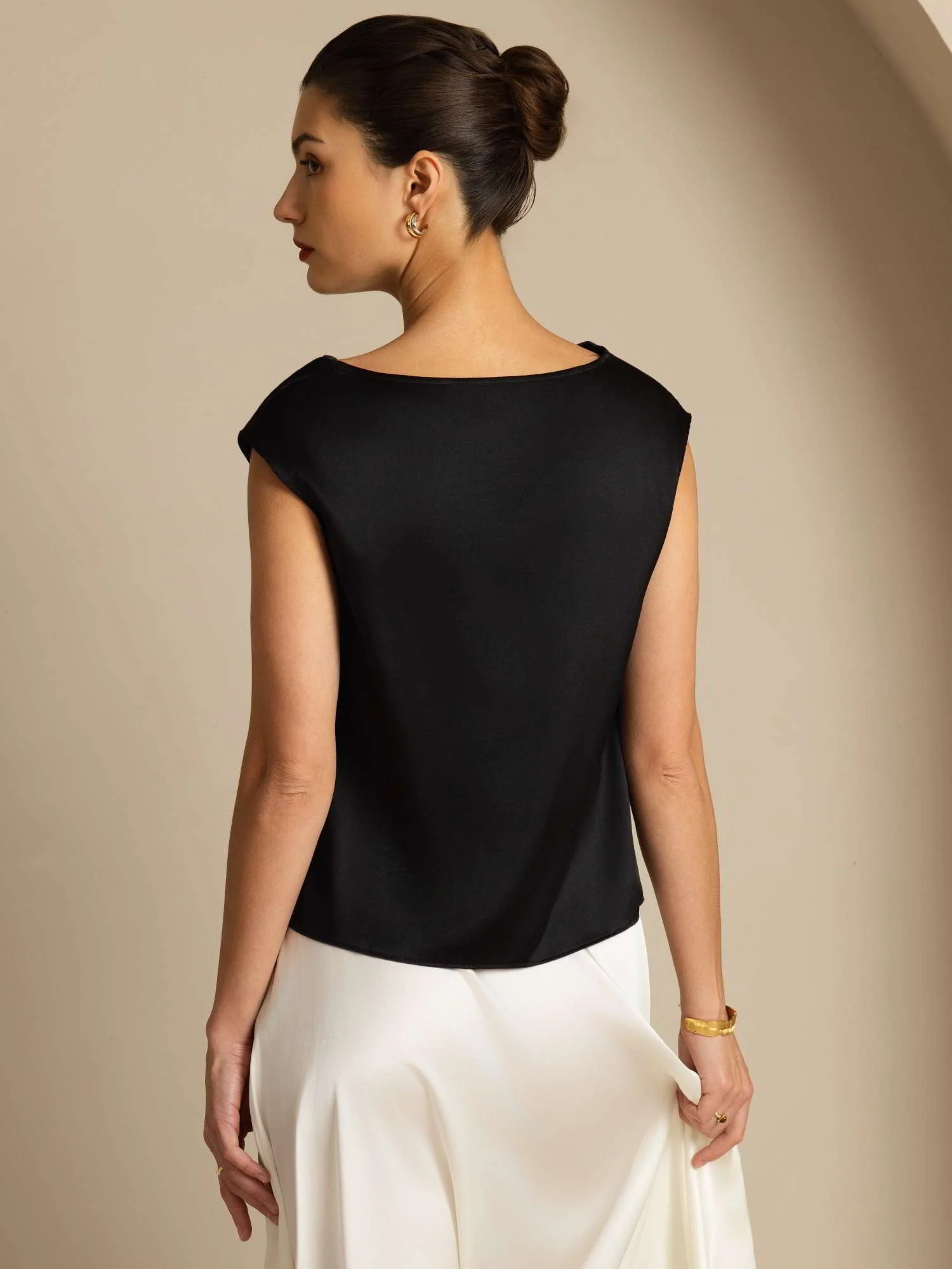 19Momme Seide Rollkragen Cap-Ärmel Bluse - Image 31