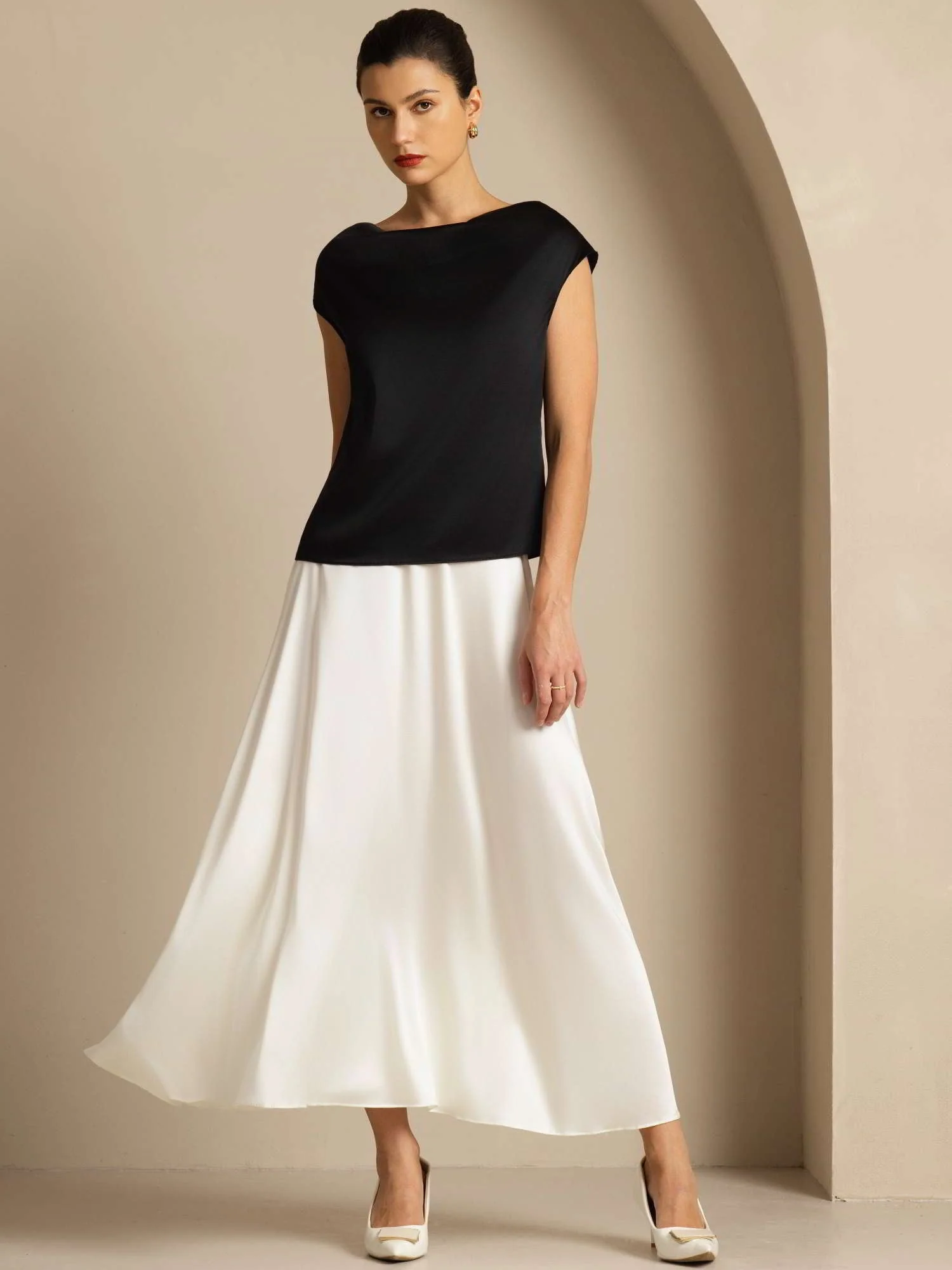 19Momme Seide Rollkragen Cap-Ärmel Bluse - Image 34