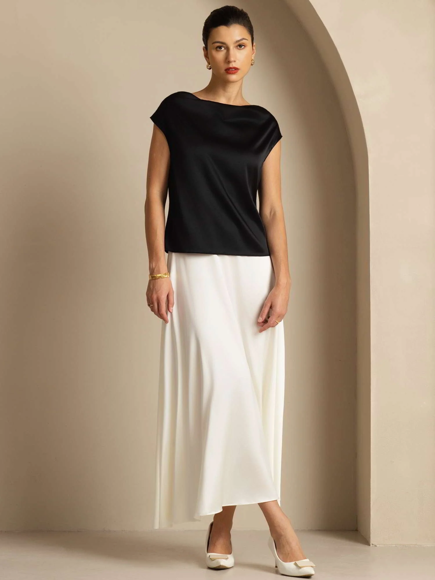 19Momme Seide Rollkragen Cap-Ärmel Bluse - Image 35