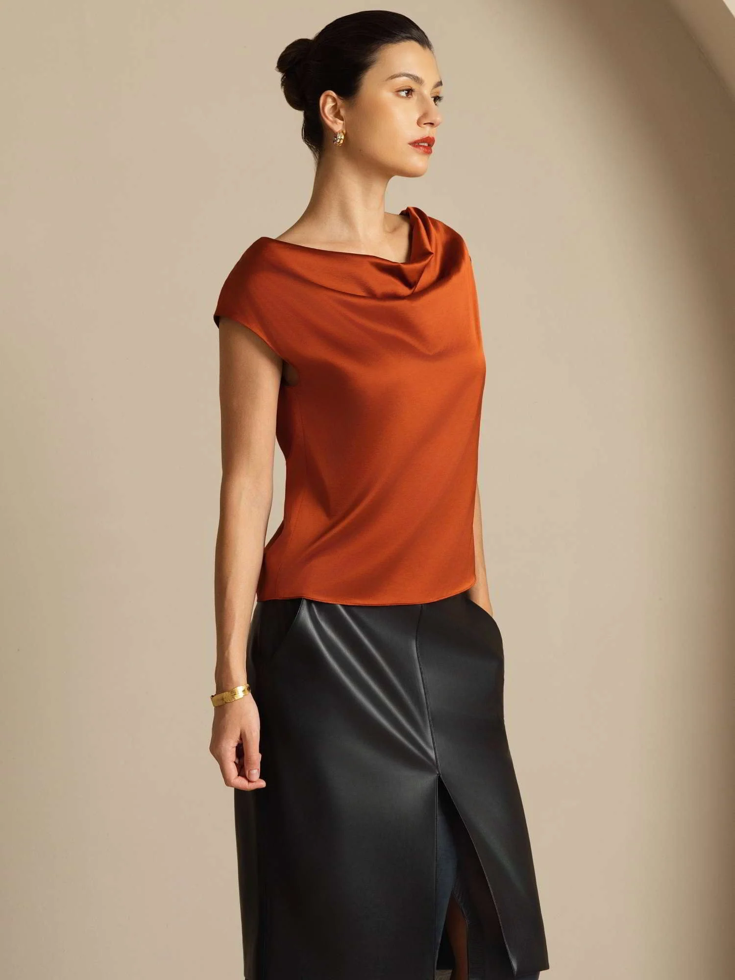 19Momme Seide Rollkragen Cap-Ärmel Bluse - Image 42
