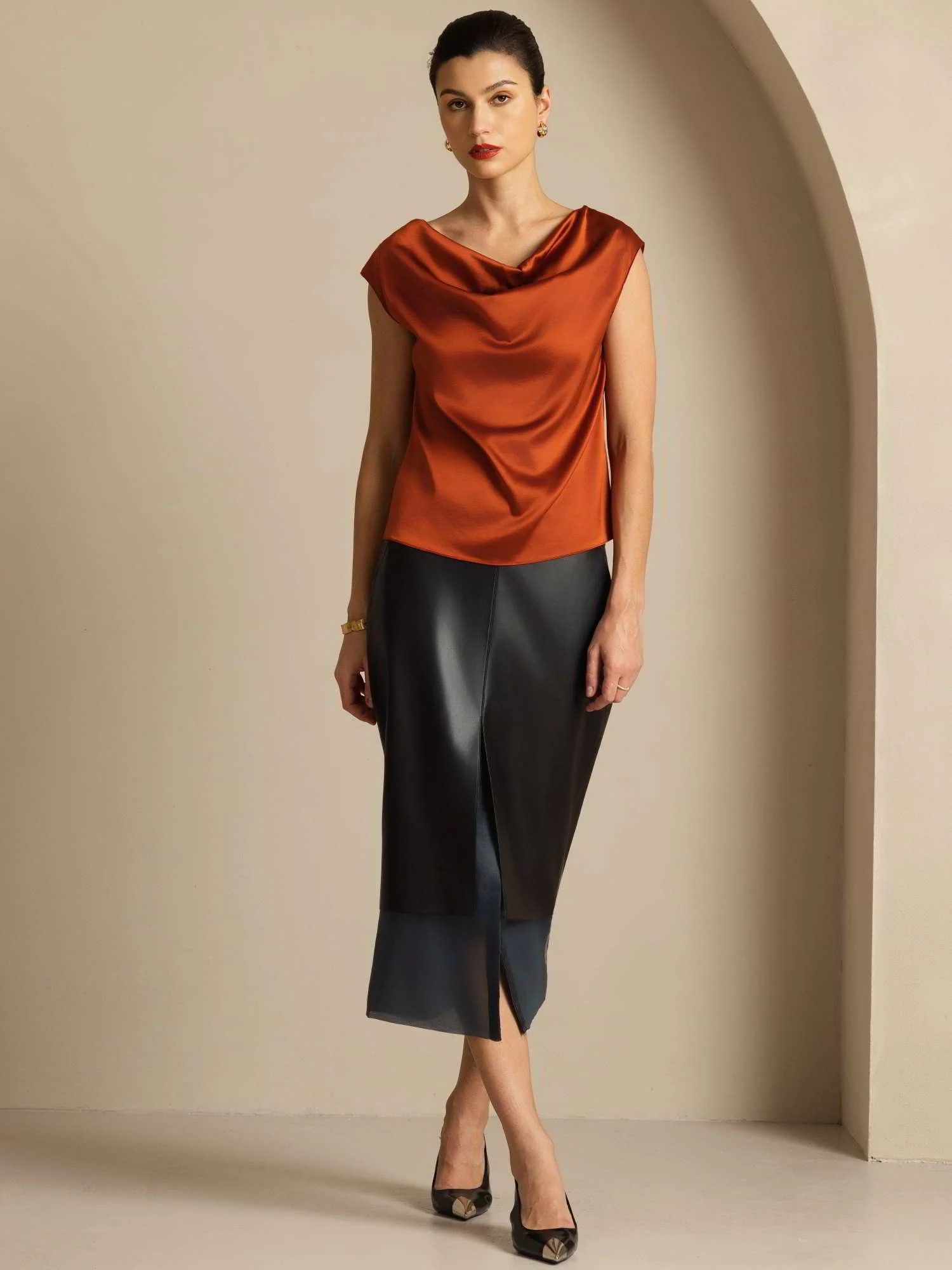 19Momme Seide Rollkragen Cap-Ärmel Bluse - Image 43