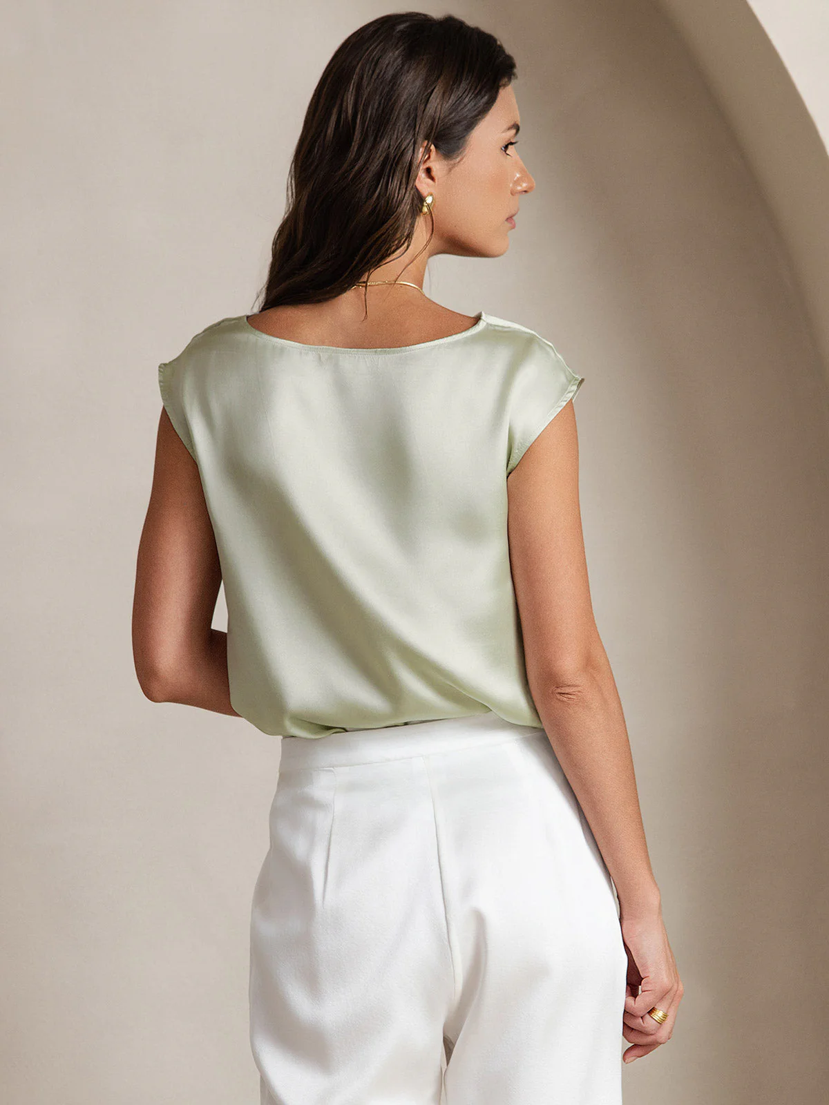 19Momme Seide Rollkragen Cap-Ärmel Bluse - Image 53