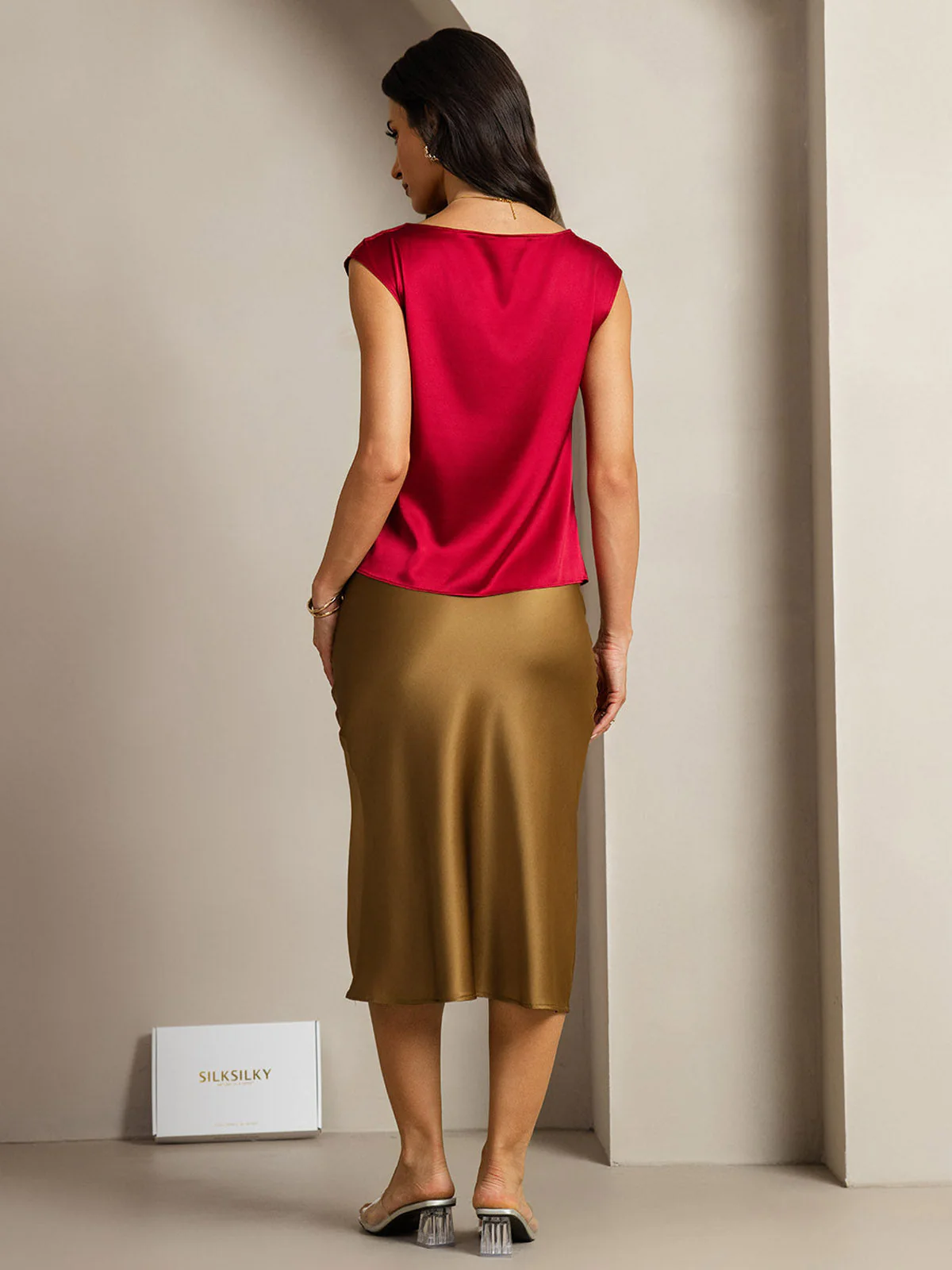 19Momme Seide Rollkragen Cap-Ärmel Bluse - Image 69