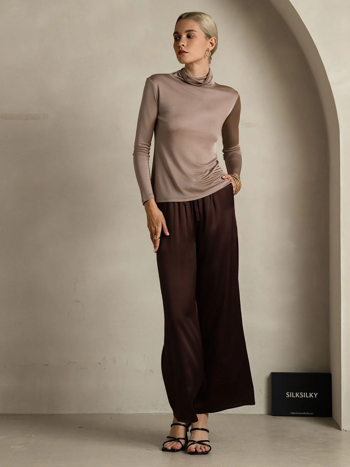 Seidenmischung Rollkragen Langarm T-Shirt - Image 23