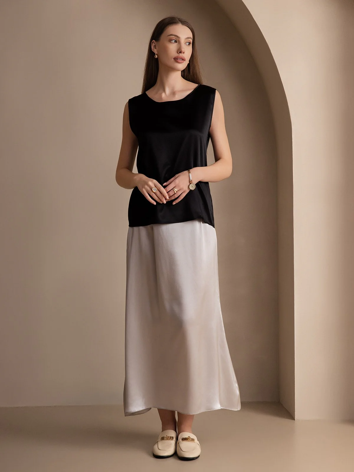 19Momme Seide Lounge Rundhals Tanktop - Image 16