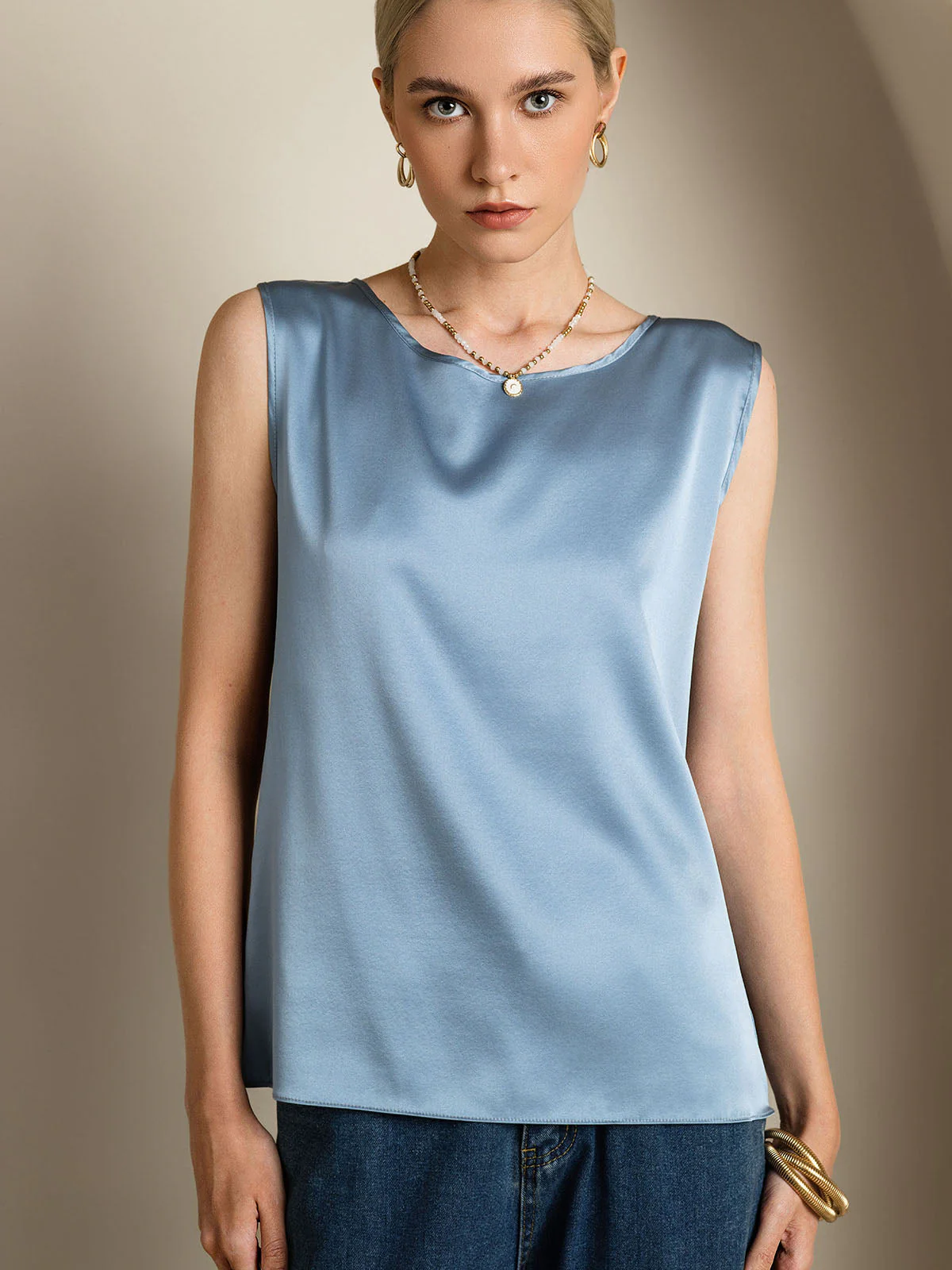 19Momme Seide Lounge Rundhals Tanktop - Image 40