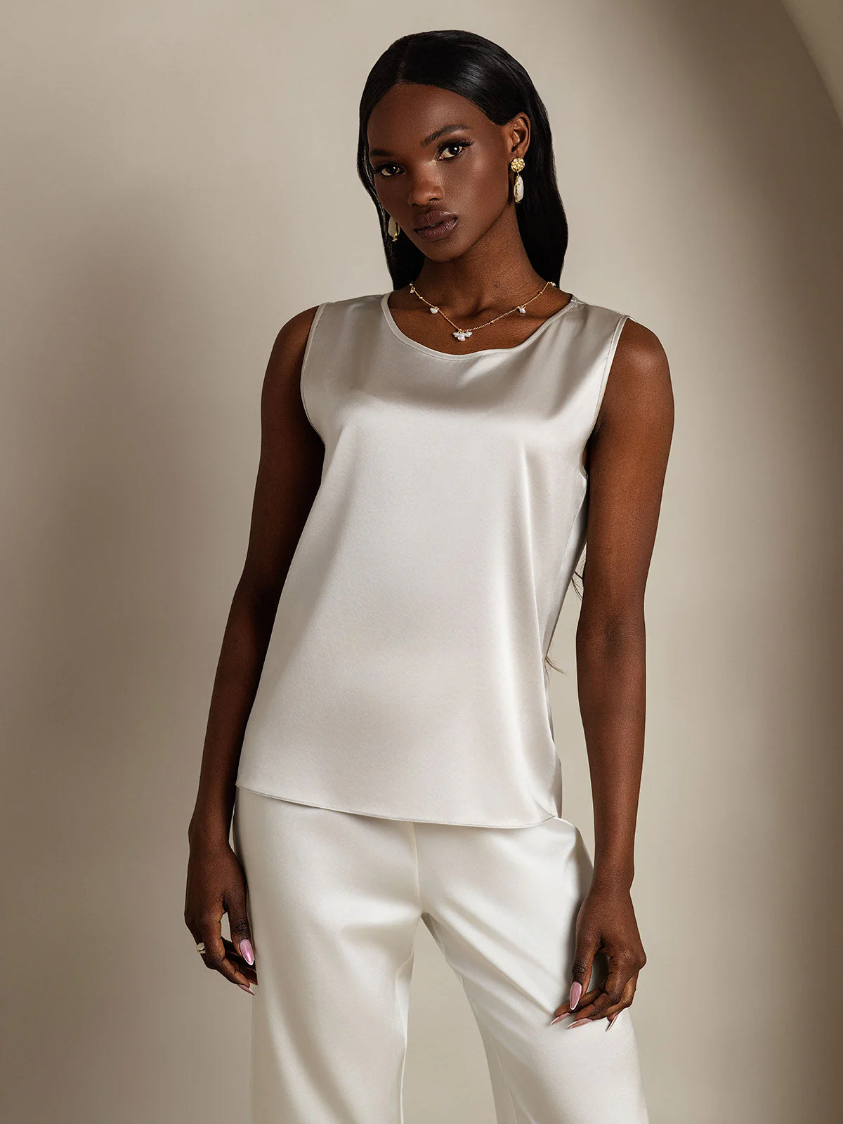 19Momme Seide Lounge Rundhals Tanktop - Image 45
