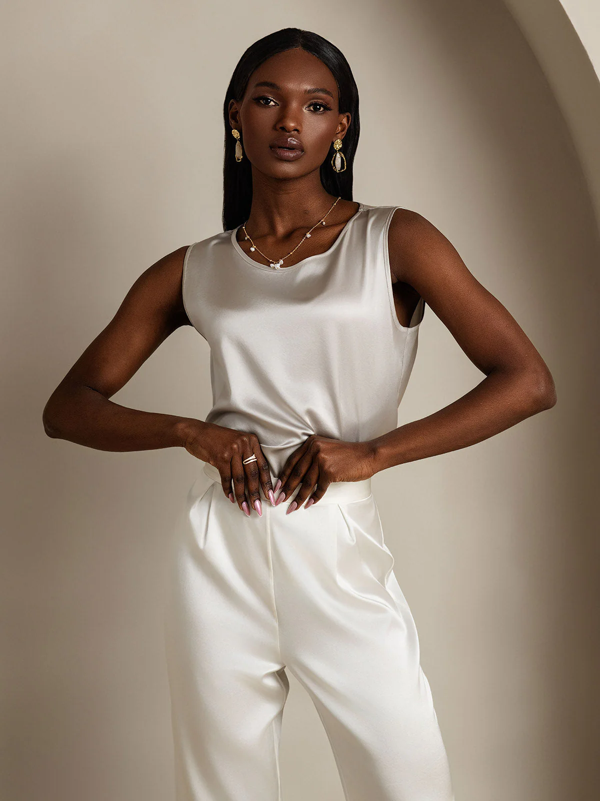 19Momme Seide Lounge Rundhals Tanktop - Image 46