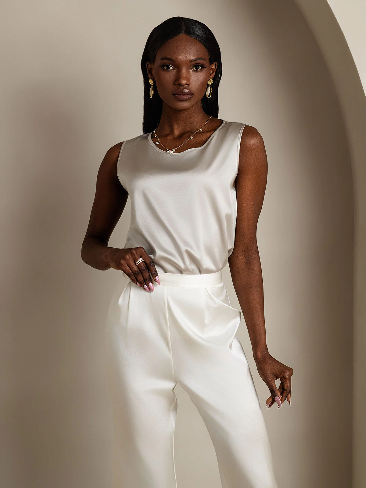 19Momme Seide Lounge Rundhals Tanktop - Image 48