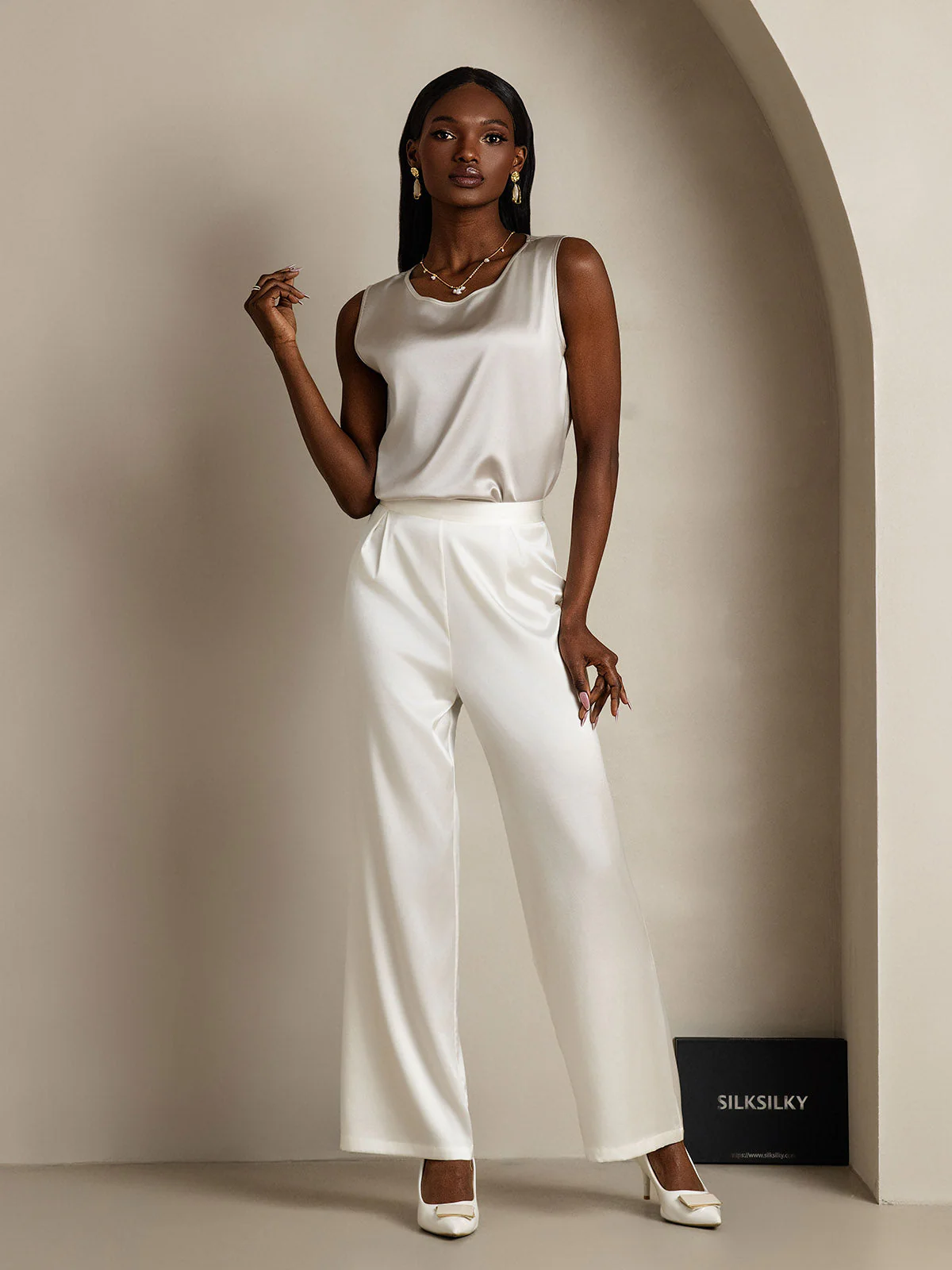 19Momme Seide Lounge Rundhals Tanktop - Image 49