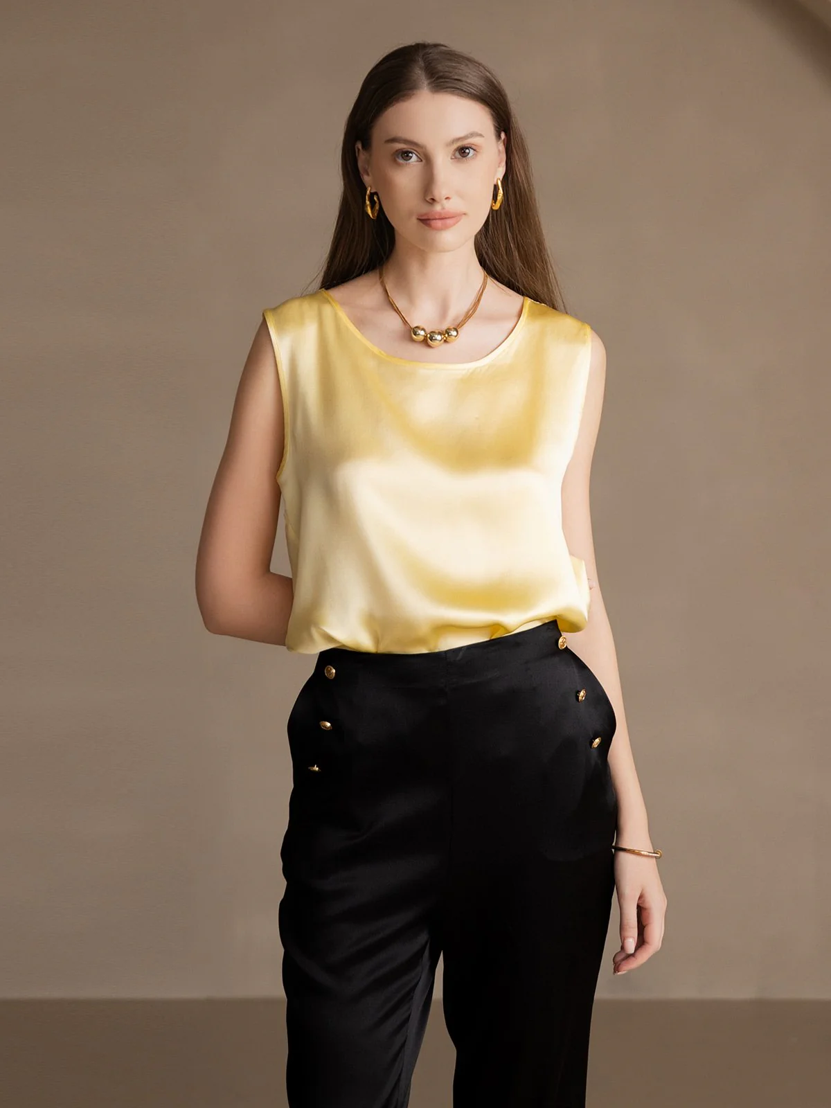 19Momme Seide Lounge Rundhals Tanktop - Image 61