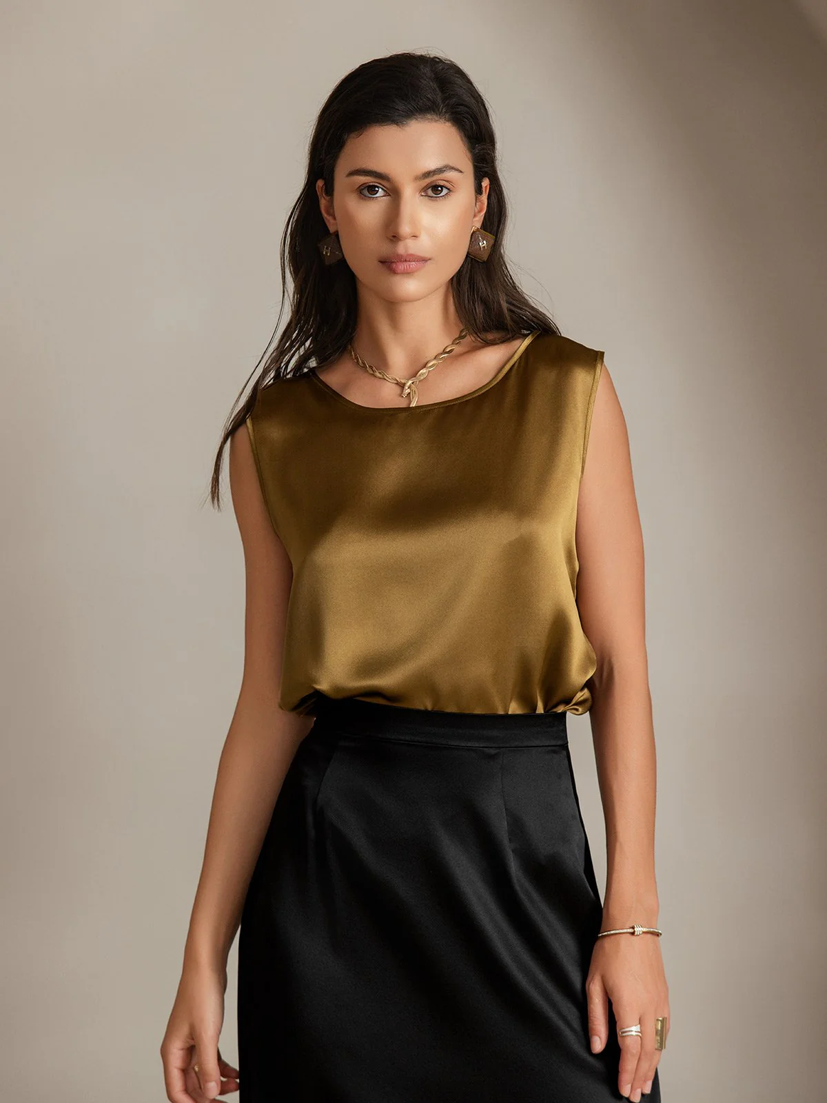 Clearance - 19Momme Seide Lounge Rundhals Tanktop - Image 3