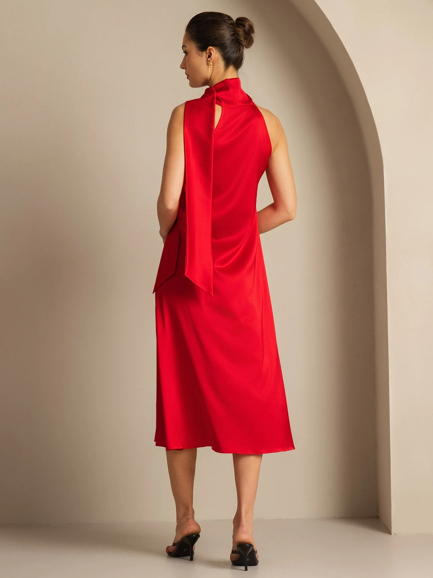 19Momme Seide Schleifenhals Kleid - Image 50