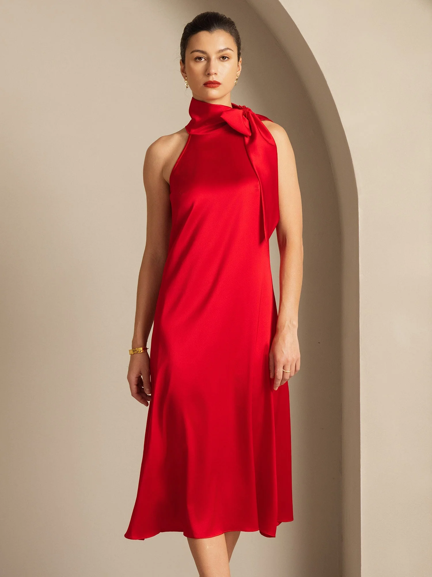 19Momme Seide Schleifenhals Kleid - Image 51