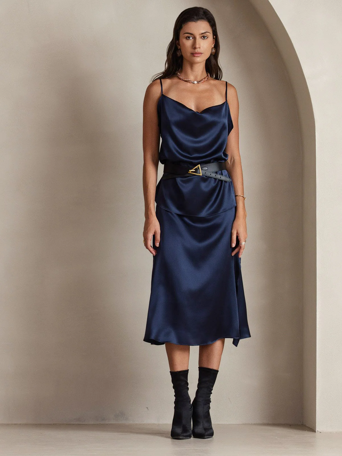 19Momme Seide Wasserfallkragen Spaghettiträger Camisole Oberteil - Image 20