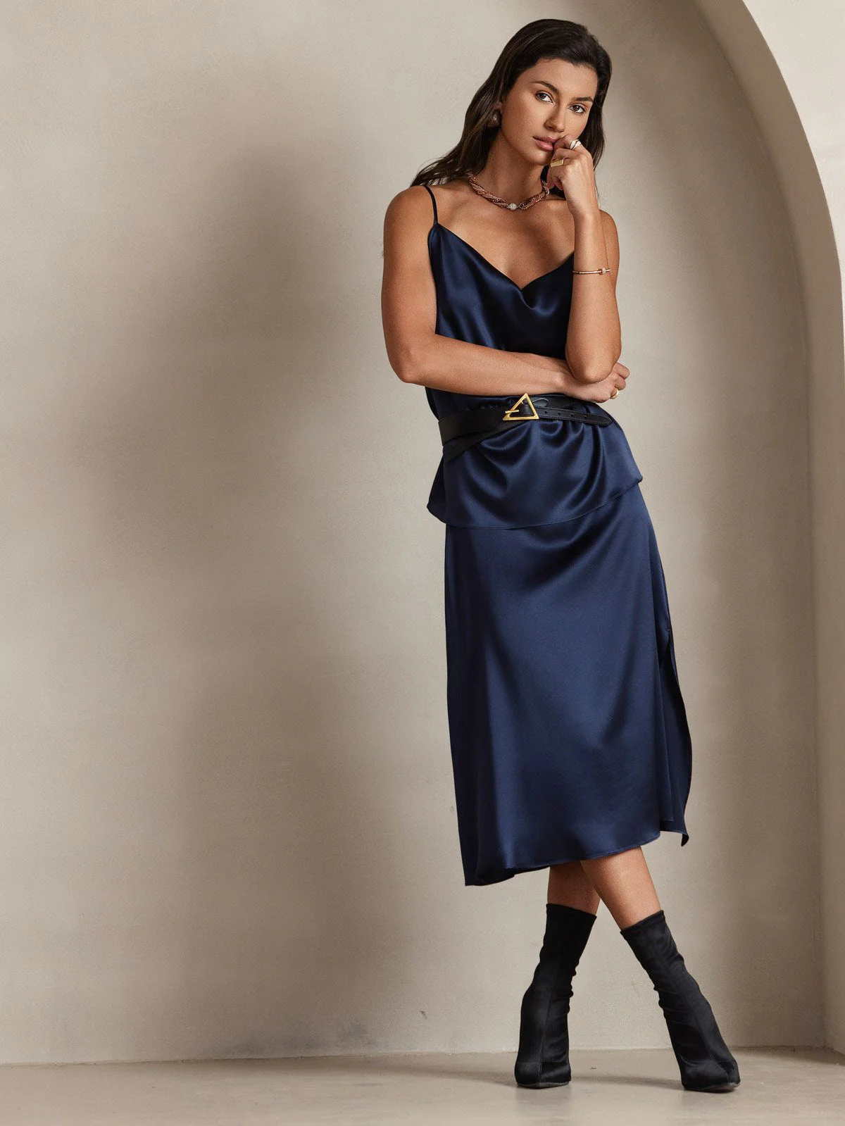 19Momme Seide Wasserfallkragen Spaghettiträger Camisole Oberteil - Image 21