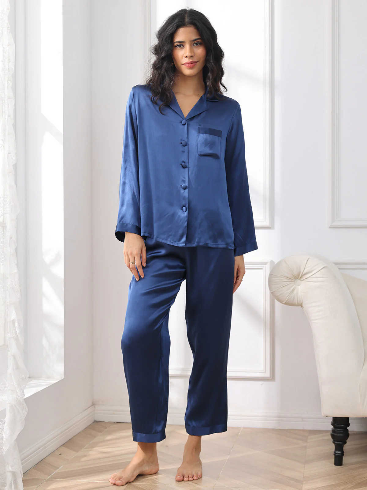 Damen 100% Maulbeerseide Pyjama-Set Mit Langen Ärmeln - Image 39