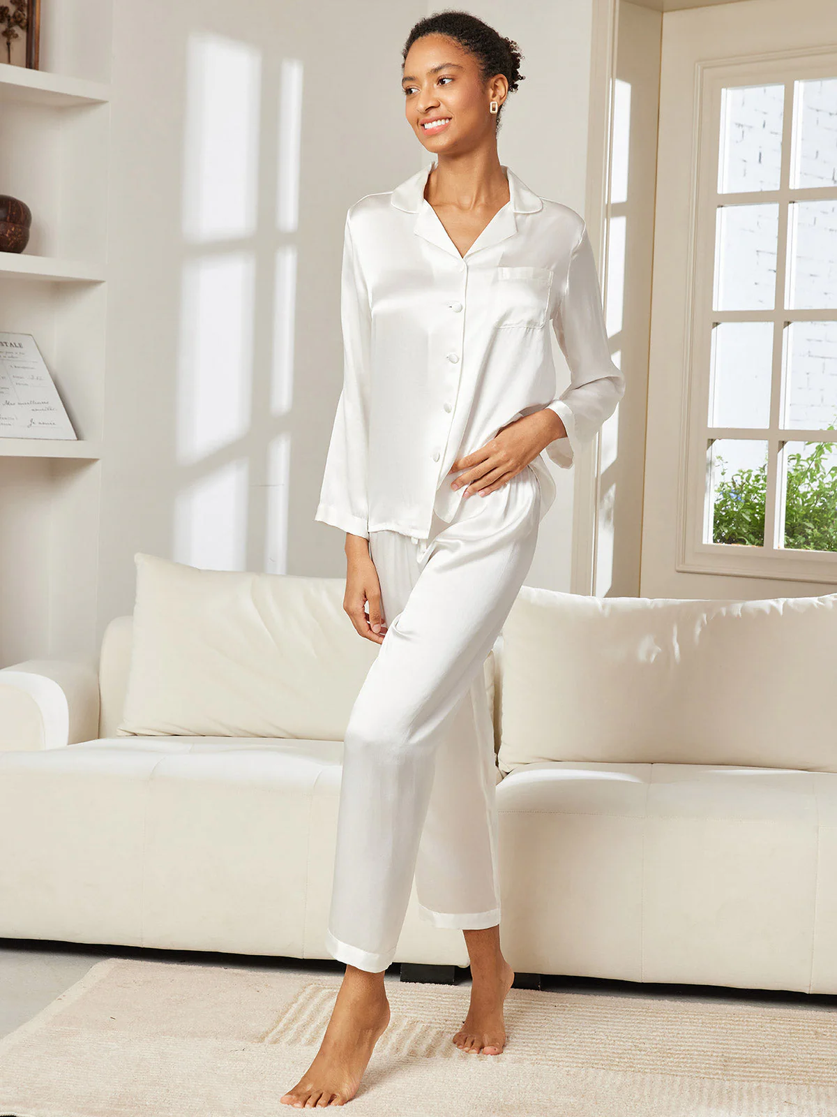 Damen 100% Maulbeerseide Pyjama-Set Mit Langen Ärmeln - Image 63