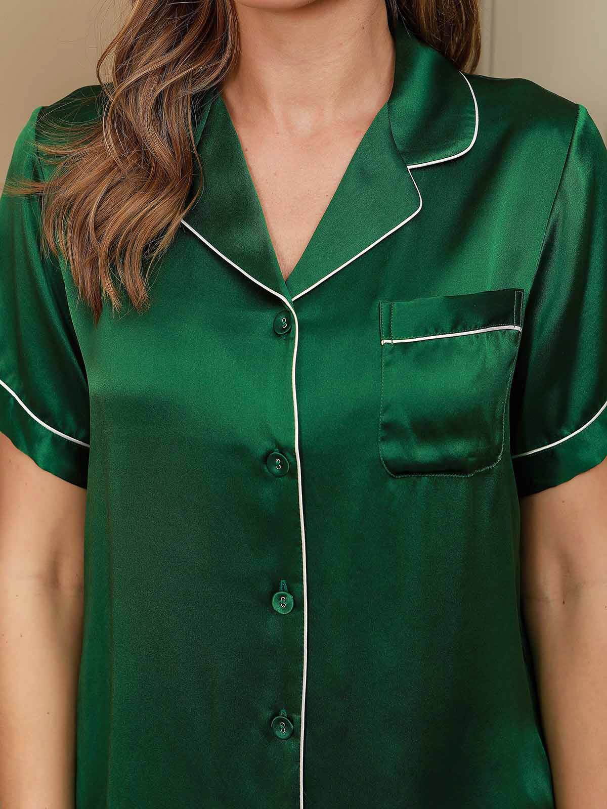 Damen 100% Maulbeerseide Pyjama-Set Mit Kurzen Ärmeln - Image 58