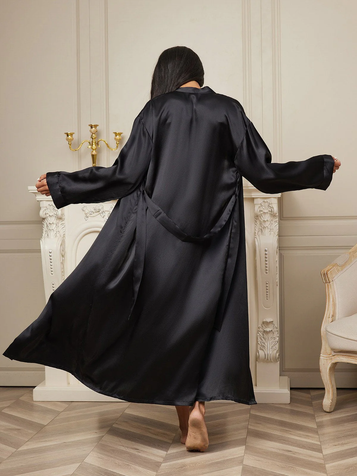 100% Maulbeerseide Langarm Midi Damen Bademantel - Image 16