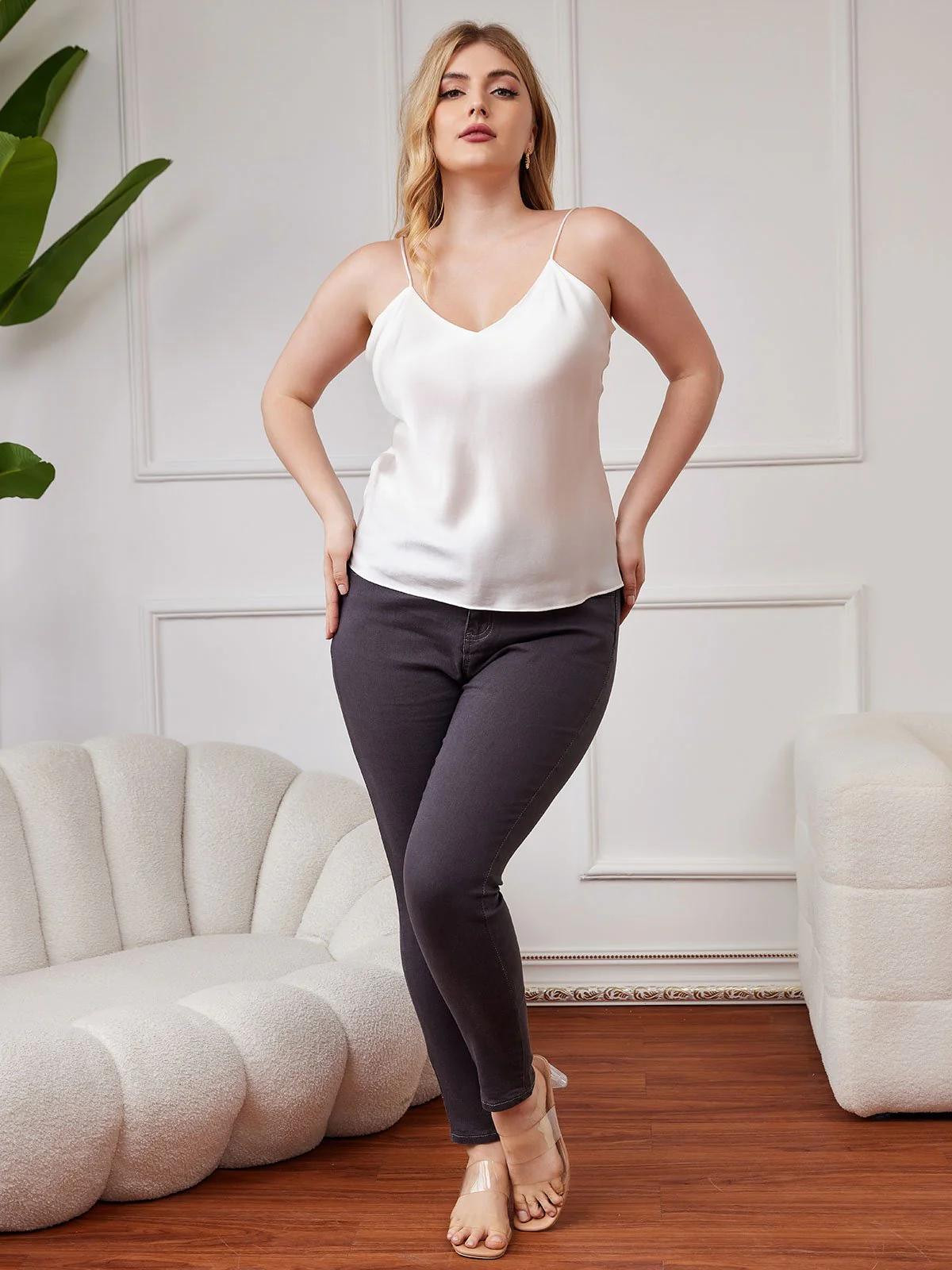 Damen Plus Size Seiden Spaghetti-Träger Camisole Top - Image 5