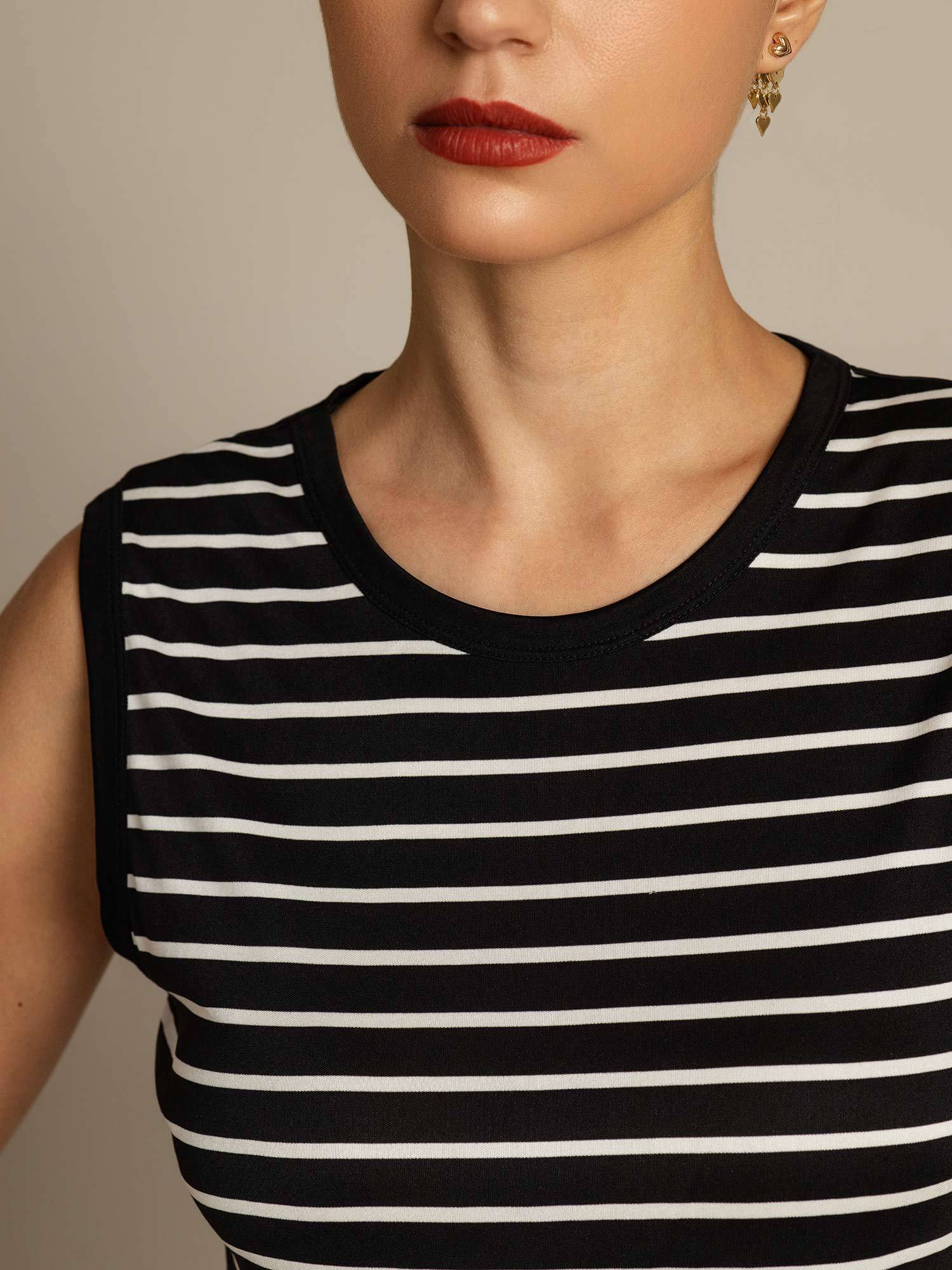 Damen Reines Seide Rundhals Sport Streifen Tanktop - Image 12
