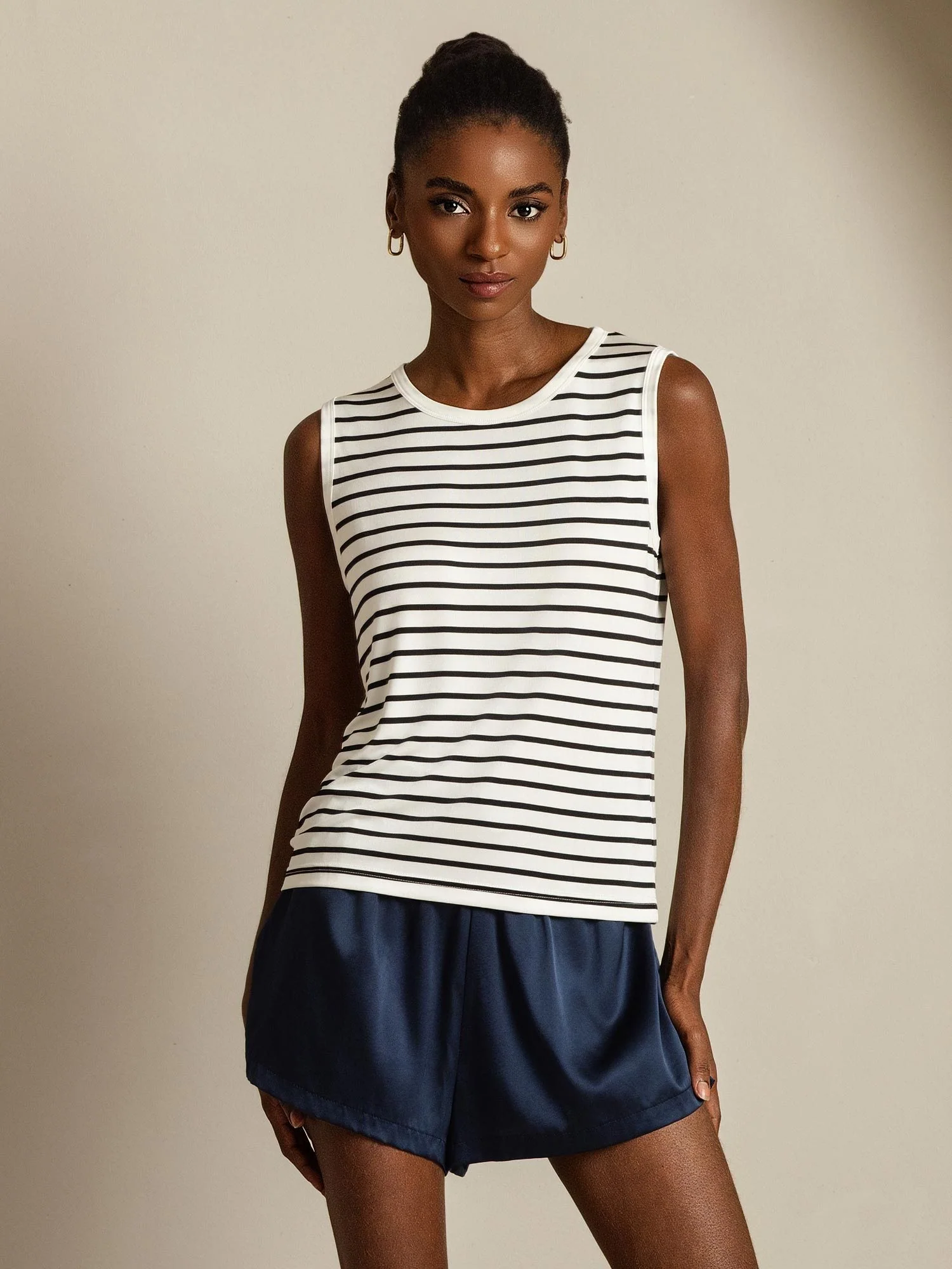 Damen Reines Seide Rundhals Sport Streifen Tanktop - Image 8